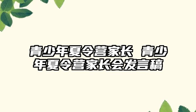 青少年夏令營家長 青少年夏令營家長會(huì)發(fā)言稿