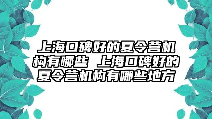 上海口碑好的夏令營機構有哪些 上海口碑好的夏令營機構有哪些地方